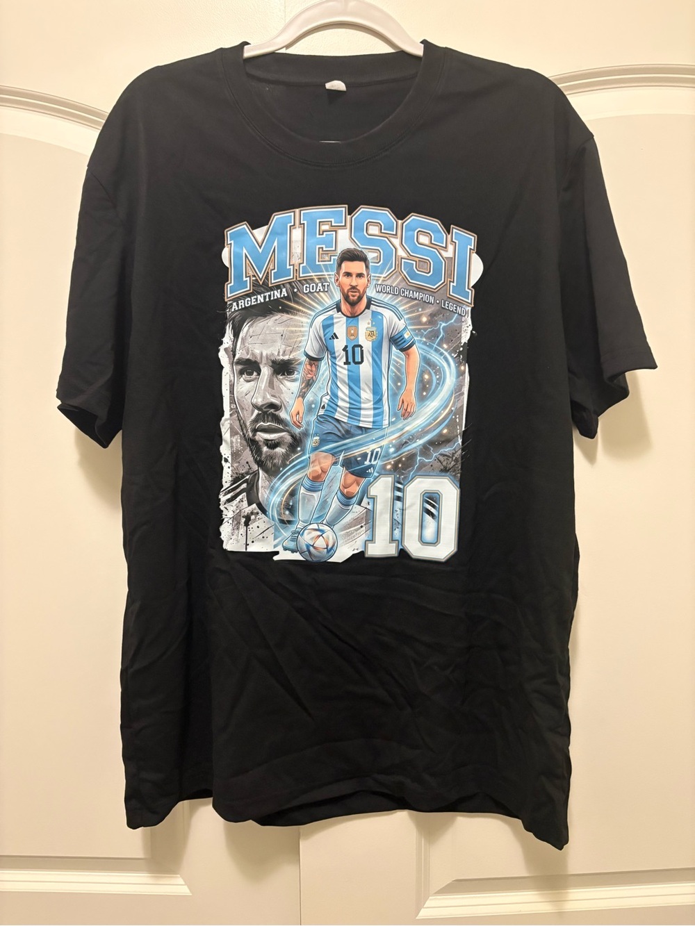 Brand new szXLMessi Graphic Tee - Black with Blue/White Design